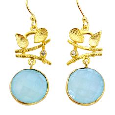925 silver 18.41cts checker cut natural aqua chalcedony gold earrings y2344