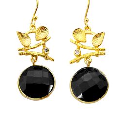 925 silver 15.98cts checker cut natural black onyx gold dangle earrings y24103