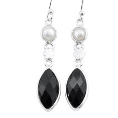 925 silver 8.57cts checker cut natural black onyx pearl dangle earrings u33287