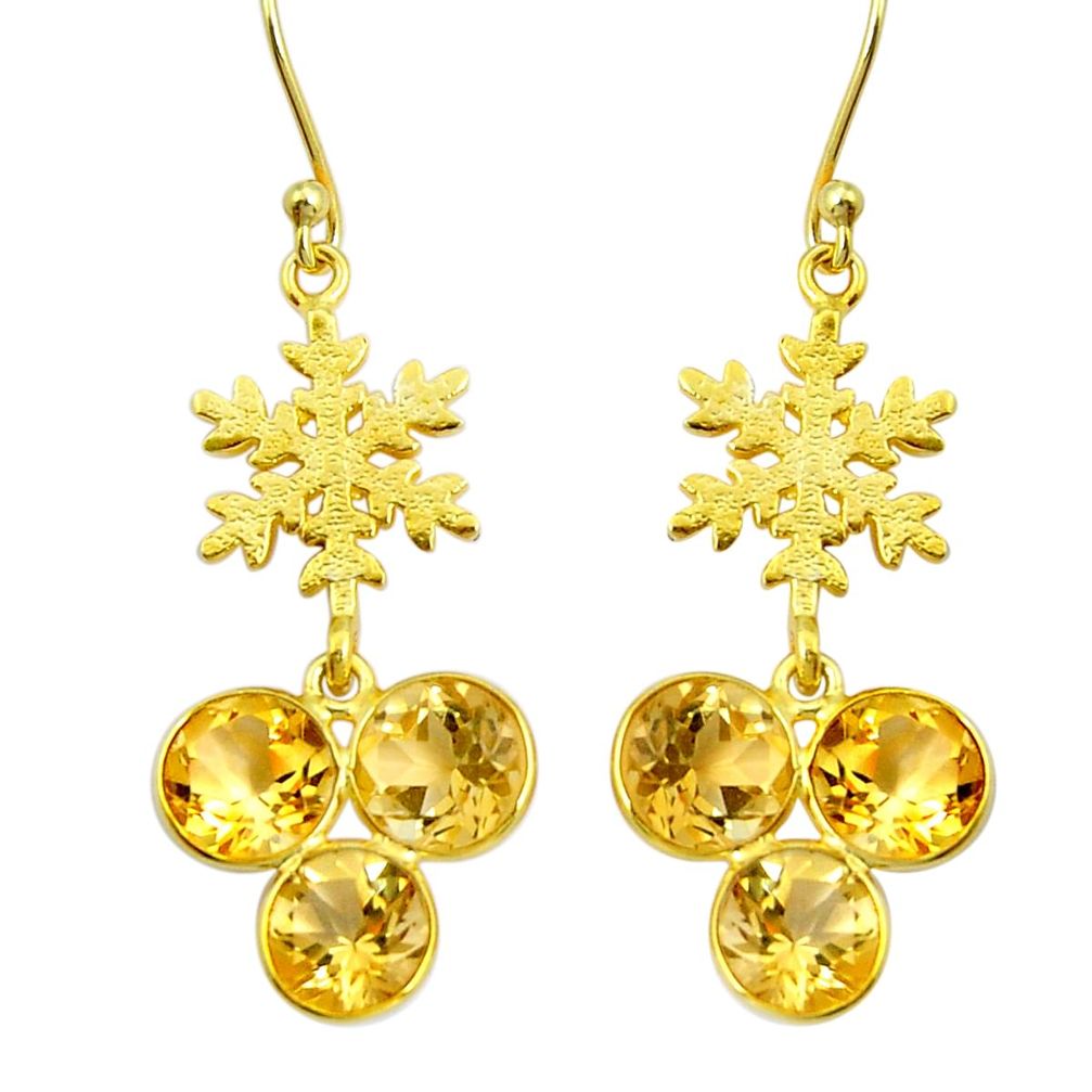 925 silver 11.25cts checker cut natural citrine gold snowflake earrings y8034
