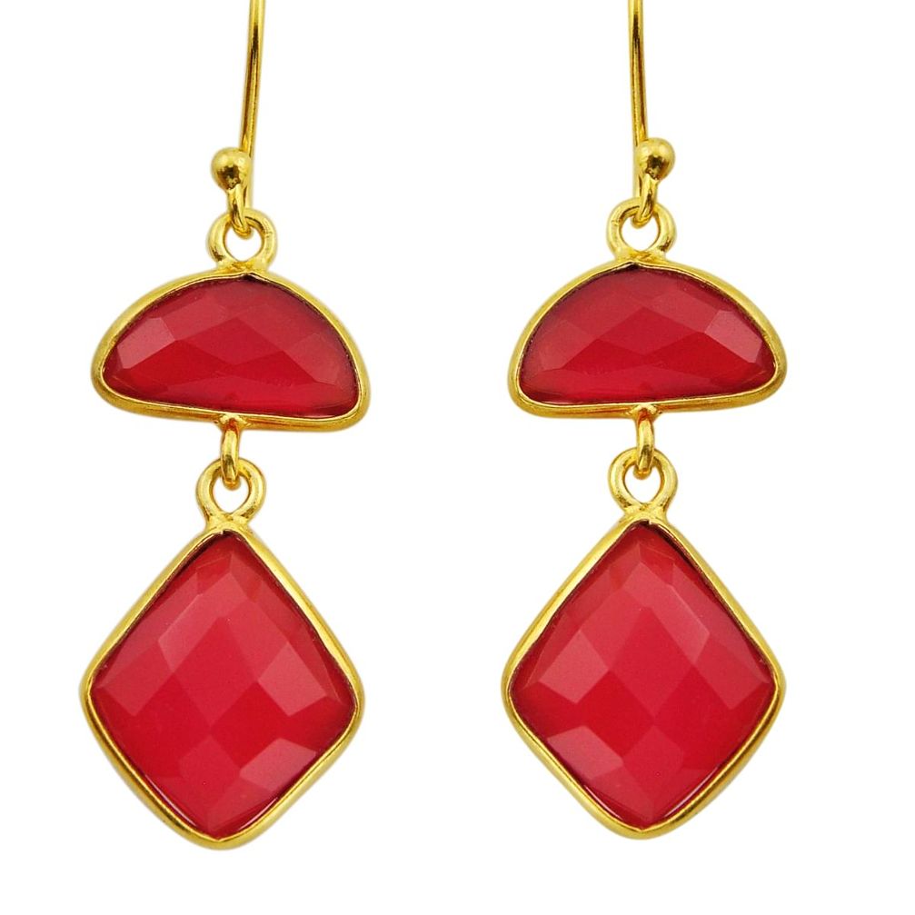 925 silver 12.54cts checker cut natural honey onyx gold dangle earrings n1163