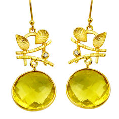 925 silver 14.93cts checker cut natural lemon topaz gold dangle earrings n26393