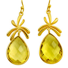 925 silver 19.85cts checker cut natural lemon topaz gold dangle earrings n26396