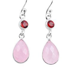 925 silver 8.96cts checker cut natural pink rose quartz garnet earrings u17169