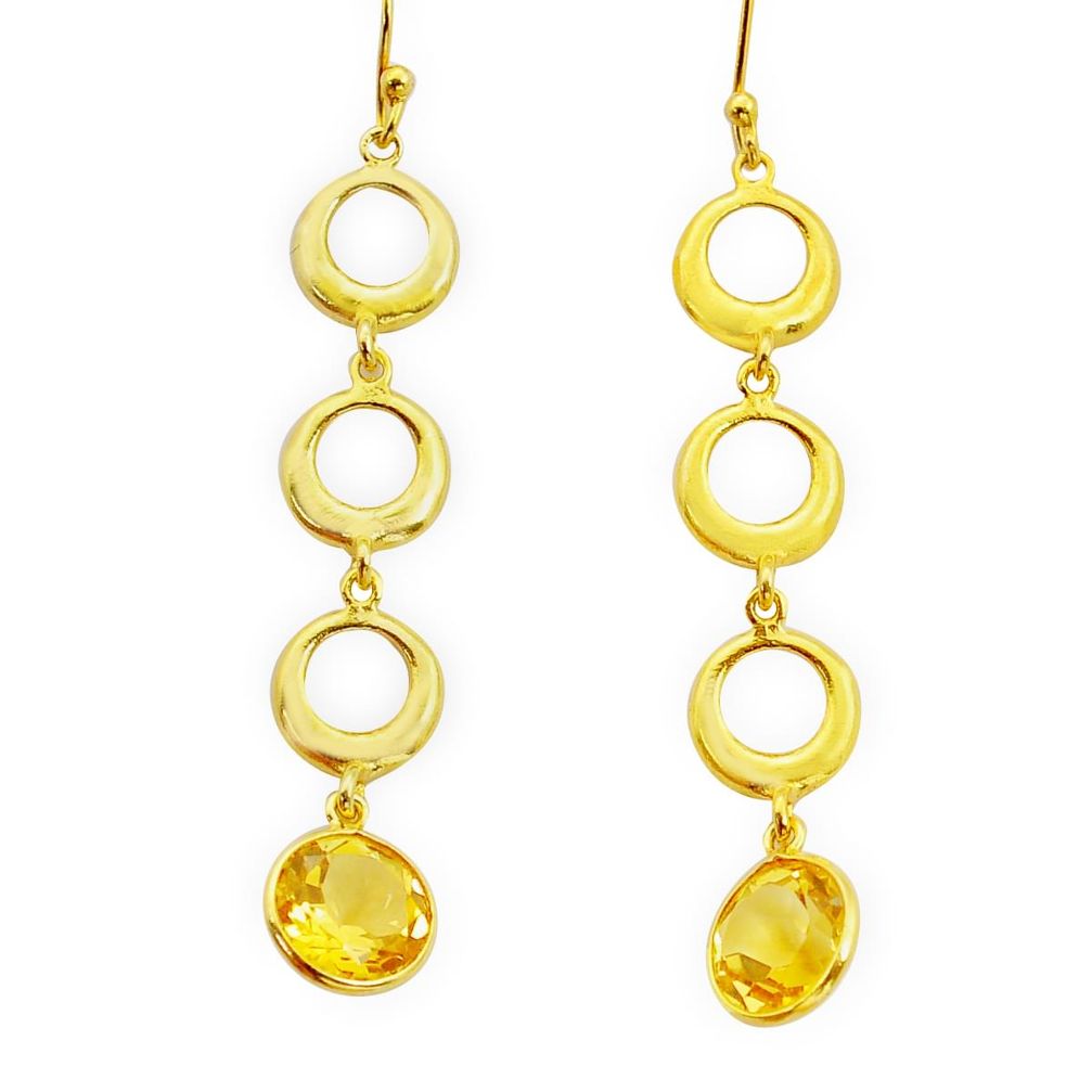 925 silver 8.51cts checker cut natural yellow citrine gold dangle earrings y2334