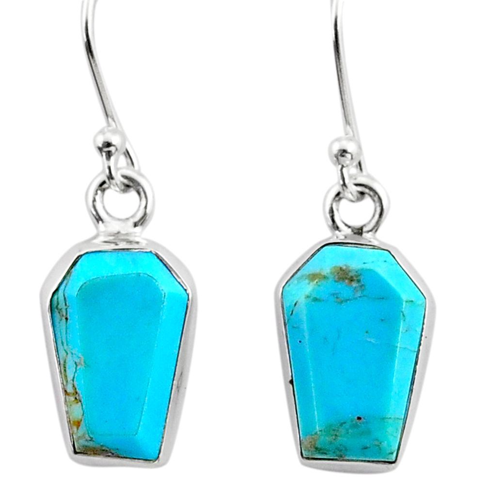 925 silver 6.95cts coffin arizona mohave turquoise dangle earrings r79997