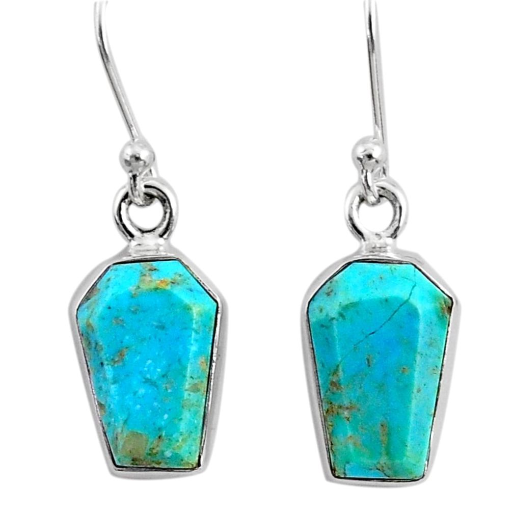 925 silver 6.95cts coffin blue arizona mohave turquoise dangle earrings r80025