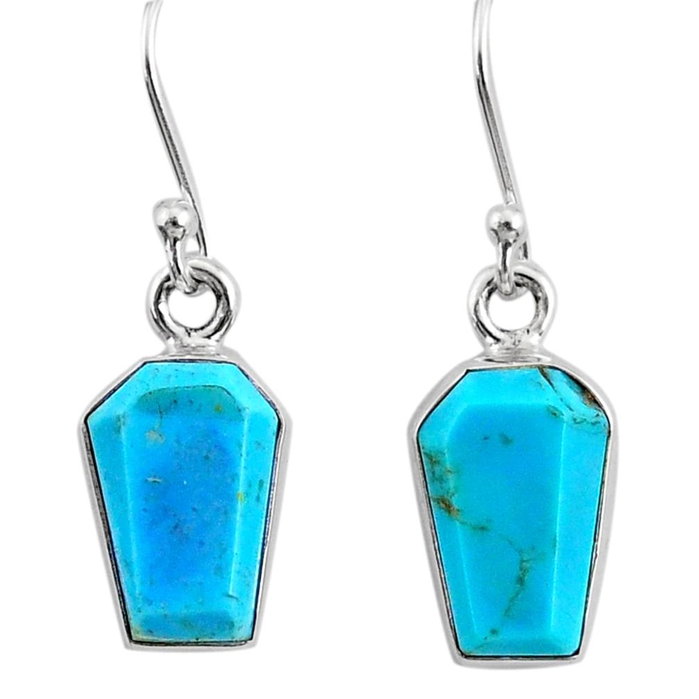 925 silver 7.47cts coffin blue arizona mohave turquoise dangle earrings r80028