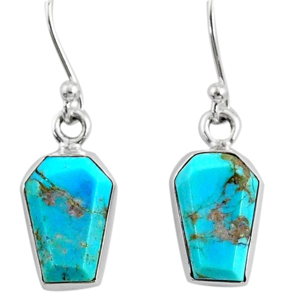 925 silver 6.99cts coffin blue arizona mohave turquoise dangle earrings r80054