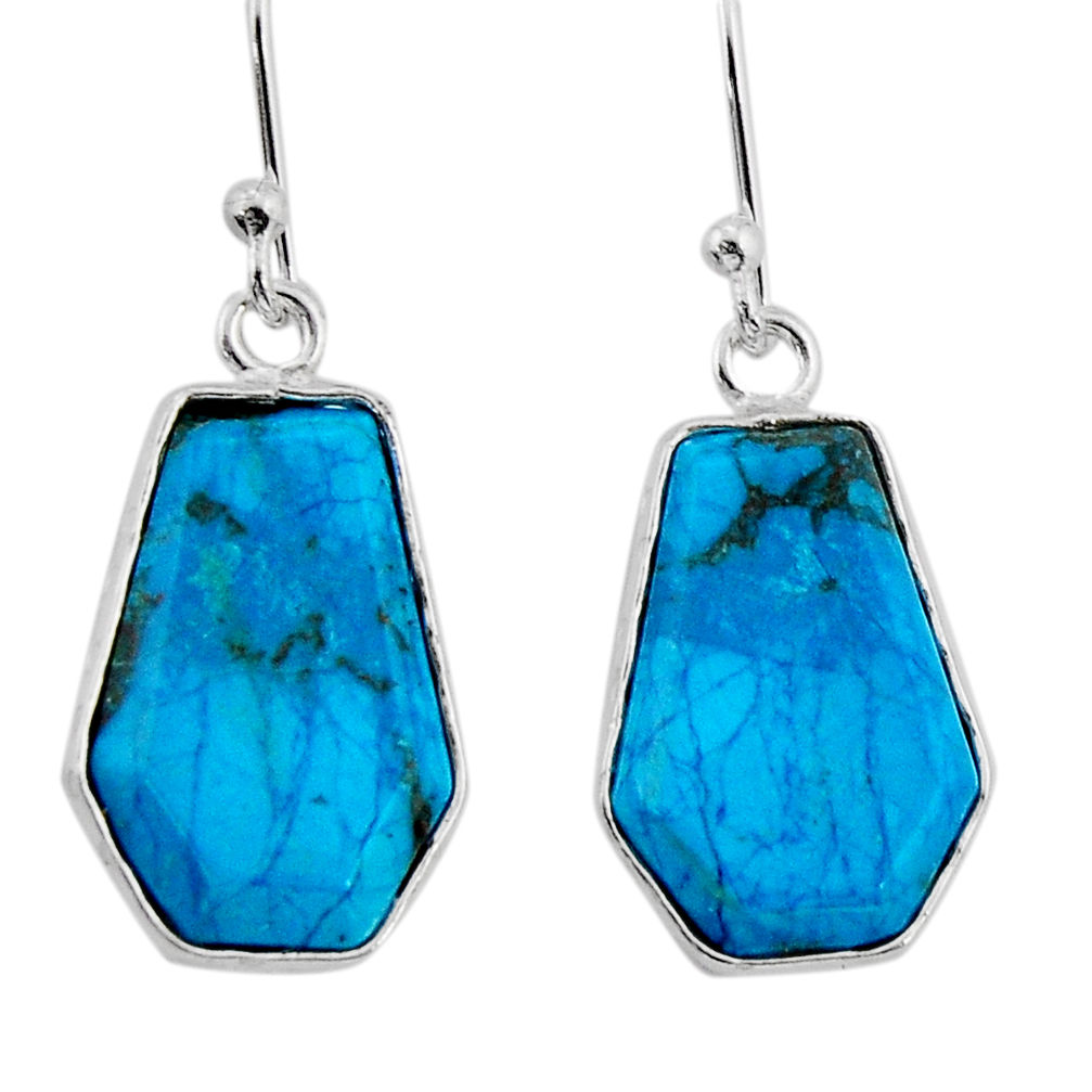 925 silver 9.13cts coffin natural blue chrysocolla fancy dangle earrings y72928