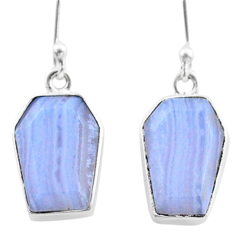 925 silver 11.68cts coffin natural blue lace agate dangle earrings t47863