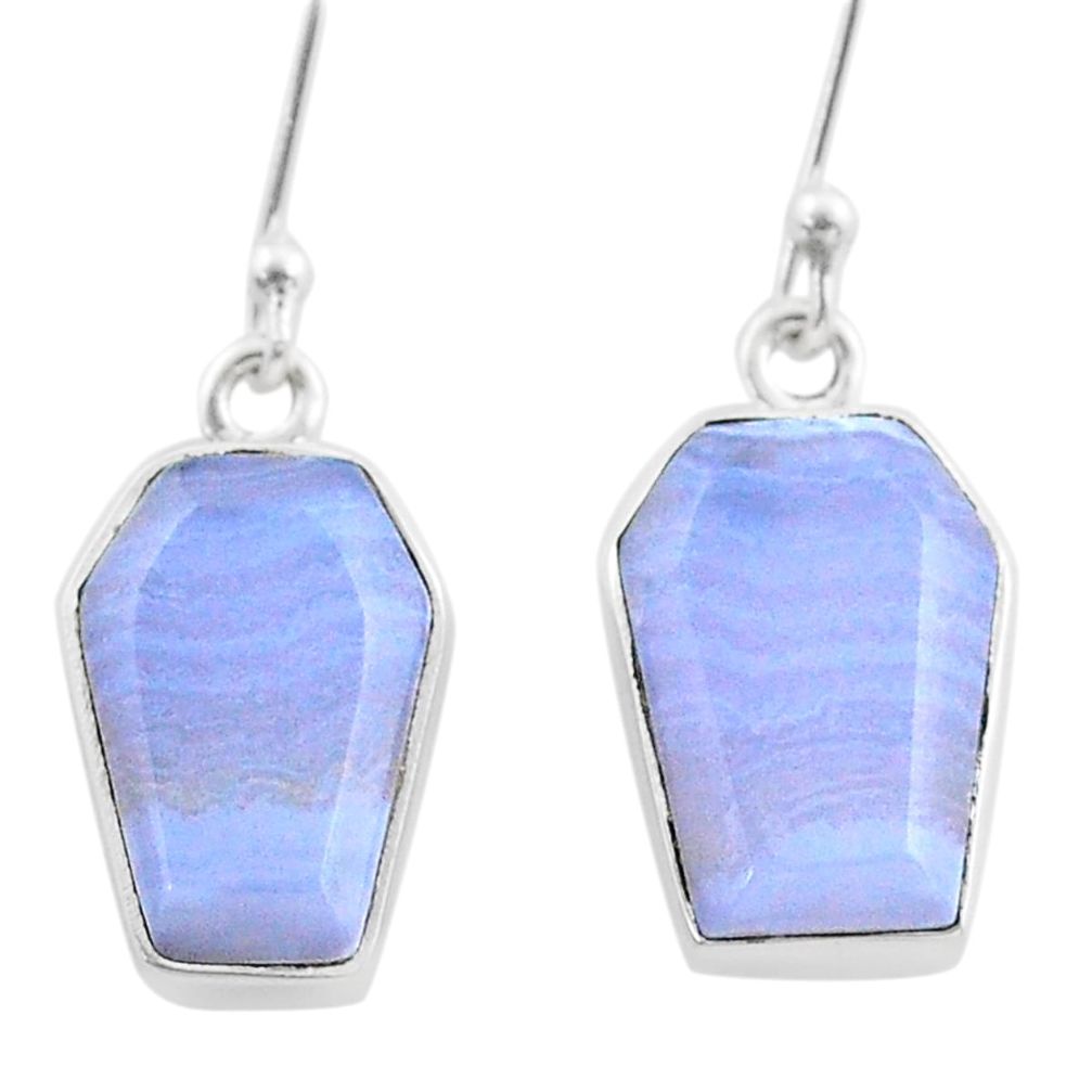 925 silver 10.74cts coffin natural blue lace agate dangle earrings t47868