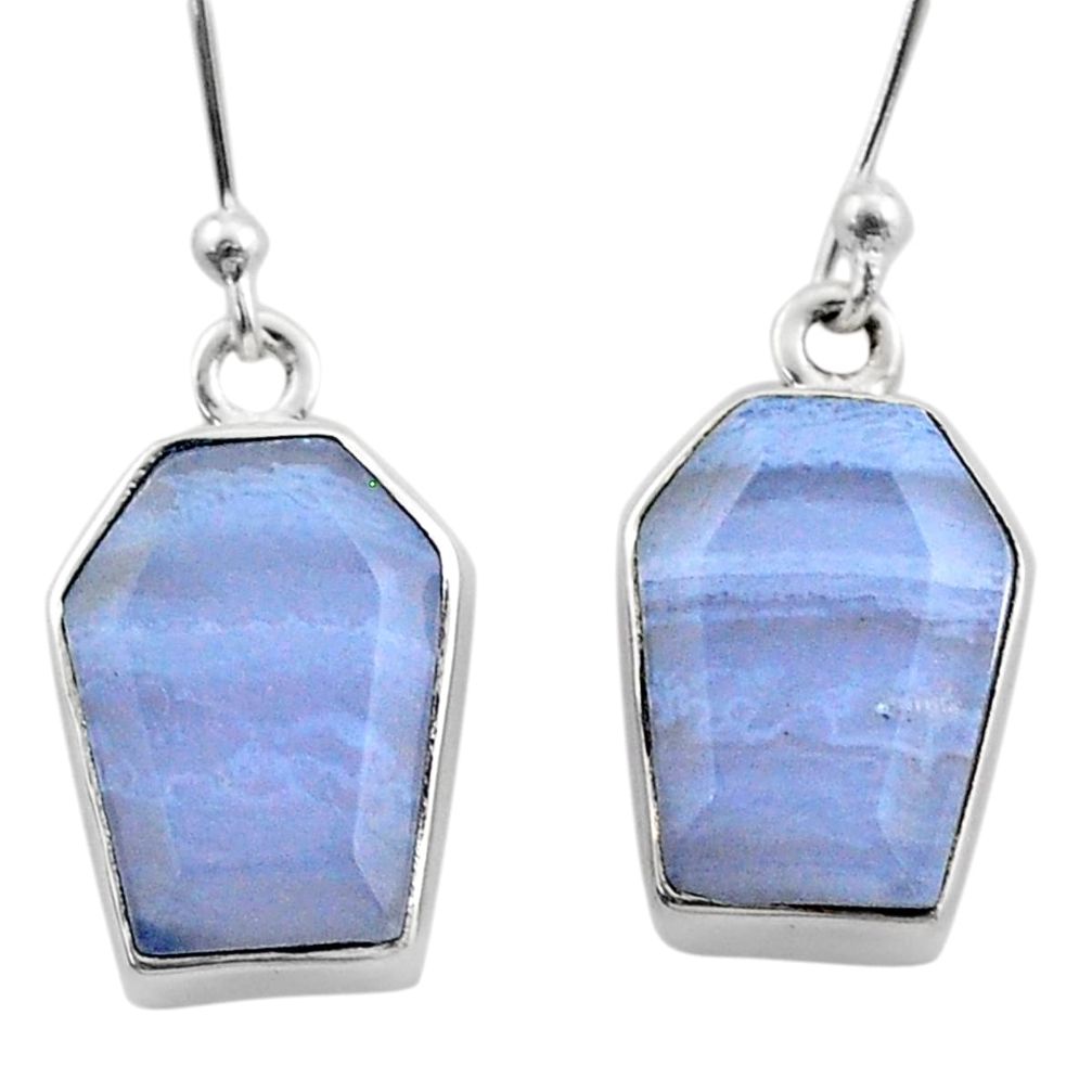 925 silver 11.06cts coffin natural blue lace agate dangle earrings t47874