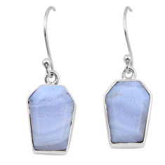 925 silver 11.53cts coffin natural blue lace agate fancy dangle earrings y43873