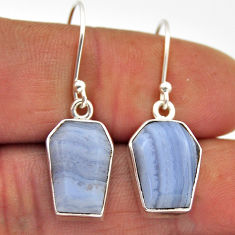 925 silver 10.28cts coffin natural blue lace agate fancy shape earrings n28756
