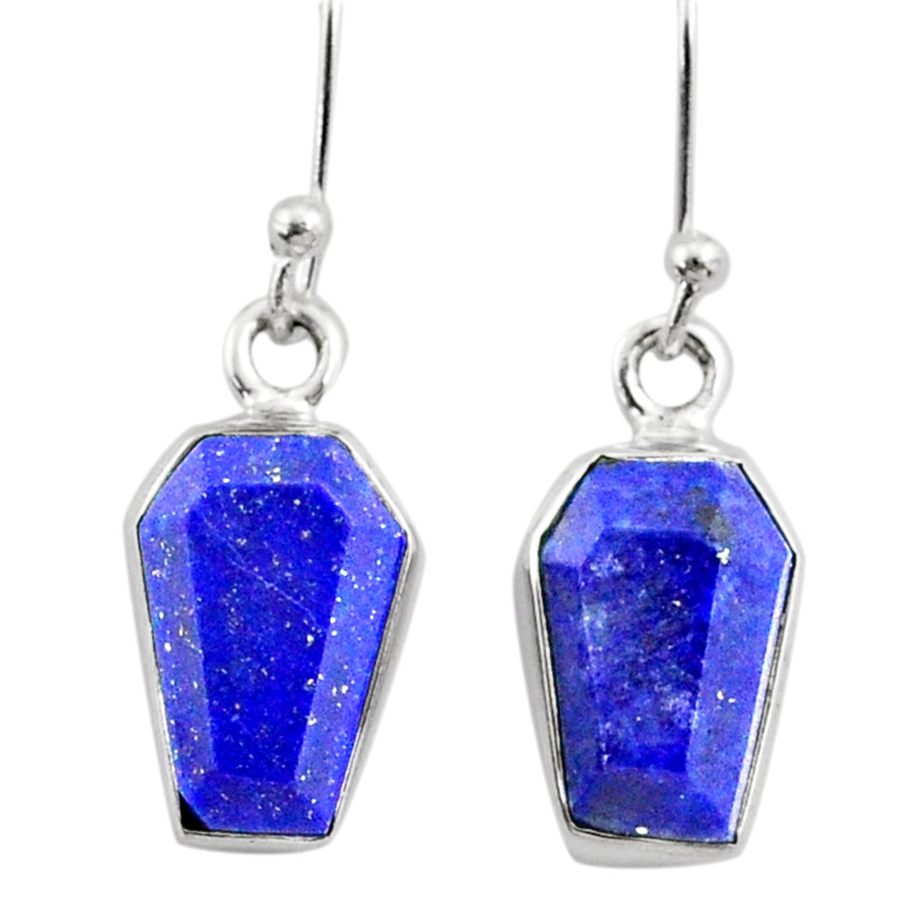 925 silver 8.00cts coffin natural blue lapis lazuli dangle earrings r79991