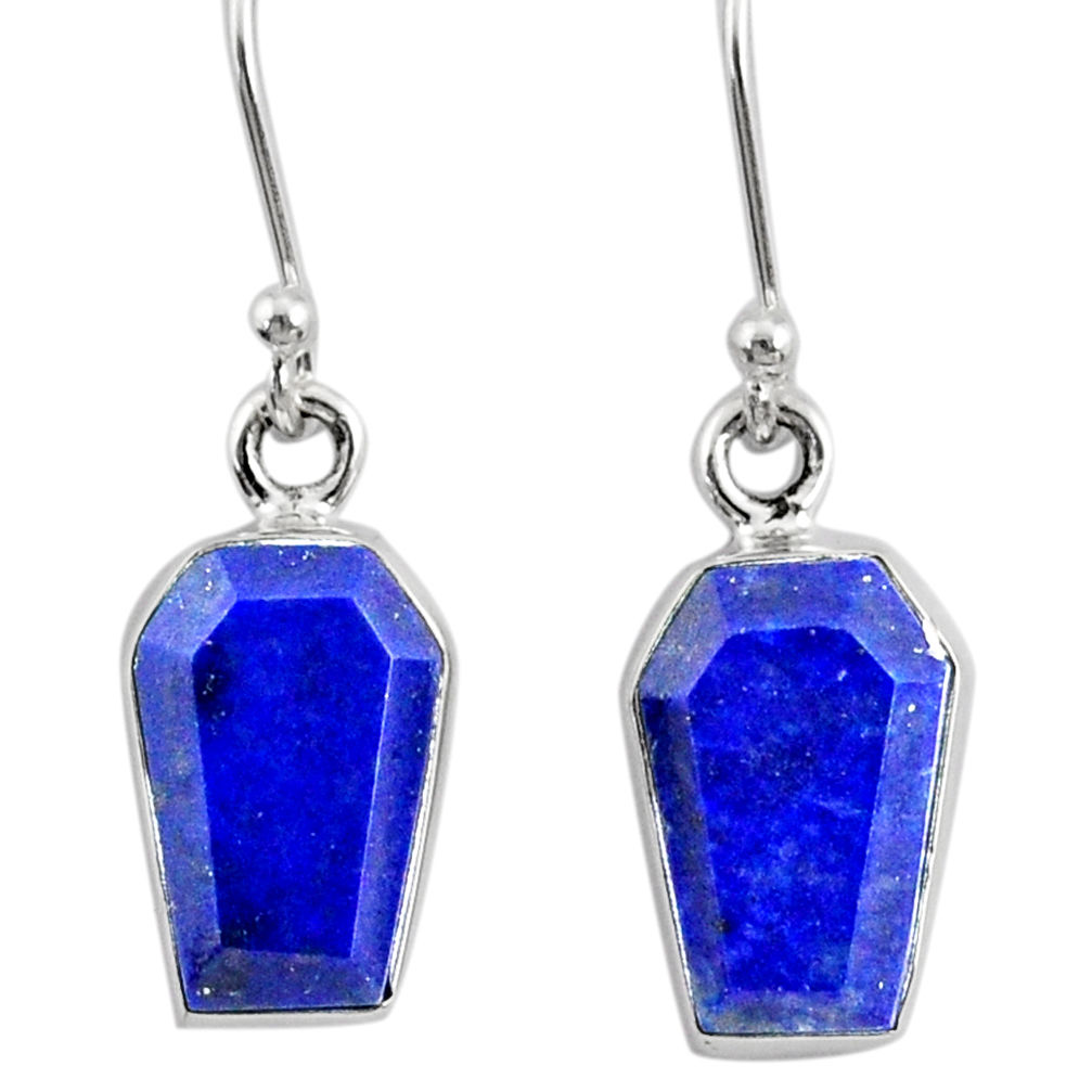 925 silver 8.46cts coffin natural blue lapis lazuli dangle earrings r80044