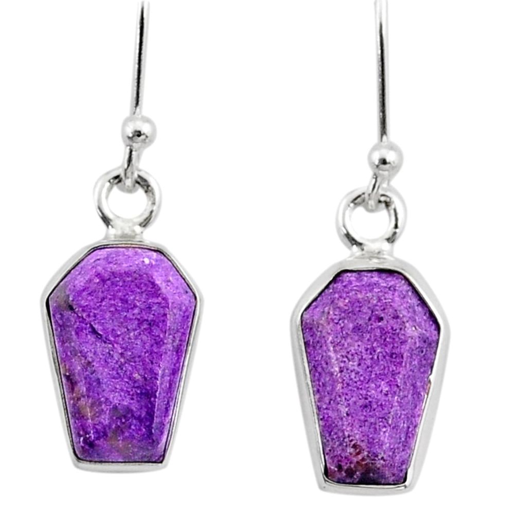 925 silver 6.58cts coffin natural purpurite stichtite dangle earrings r79984