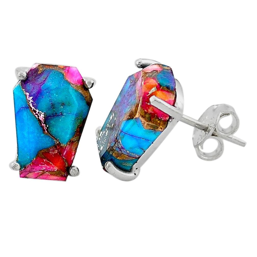 925 silver 8.40cts coffin spiny oyster arizona turquoise stud earrings r96930