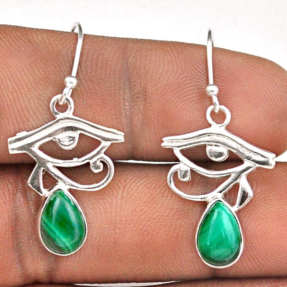 925 silver 4.67cts eye of horus natural green malachite dangle earrings t88947