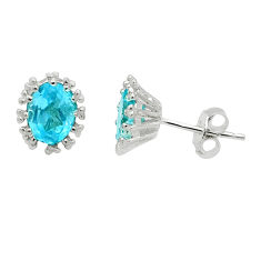 925 silver 3.57cts faceted natural blue topaz stud flower earrings u76512