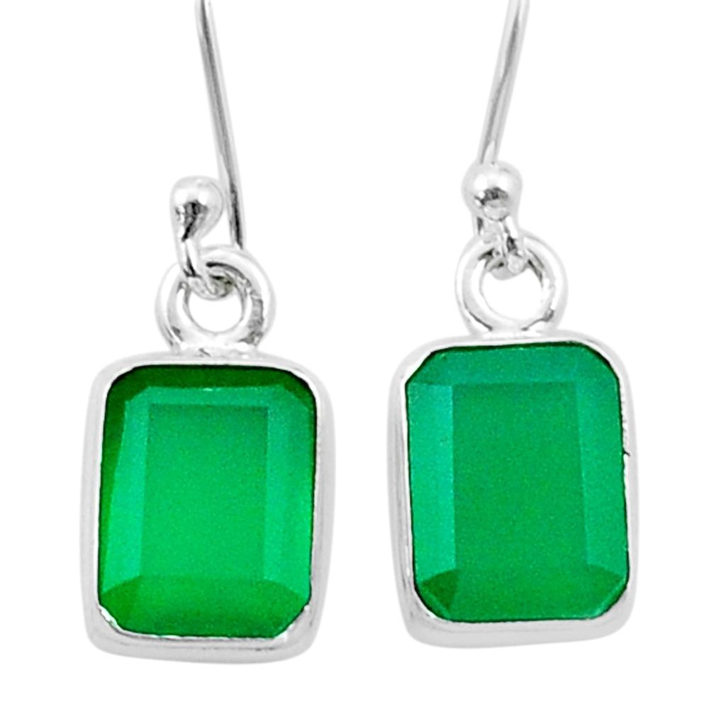 925 silver 5.73cts faceted natural green chalcedony dangle earrings u38237