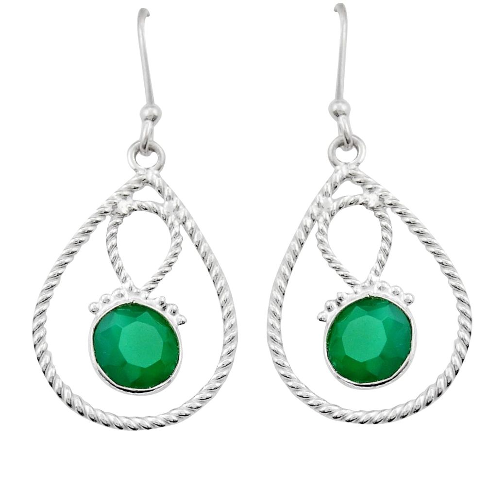 925 silver 5.54cts faceted natural green chalcedony dangle earrings y25665