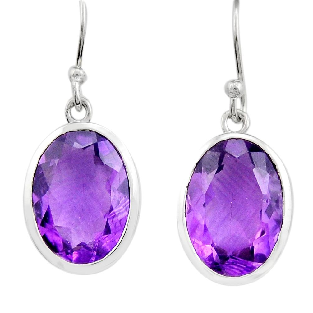 925 silver 10.78cts faceted natural purple amethyst oval dangle earrings y25676