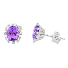 Clearance Sale- 925 silver 3.65cts faceted natural purple amethyst stud flower earrings u76515