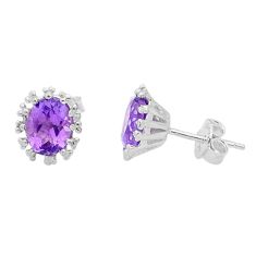 925 silver 3.80cts faceted natural purple amethyst stud flower earrings u76518