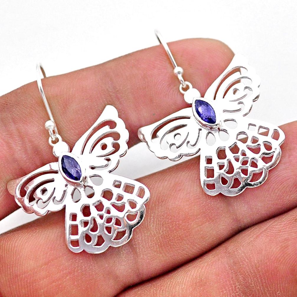925 silver 3.15cts filigree natural blue iolite butterfly earrings t60164