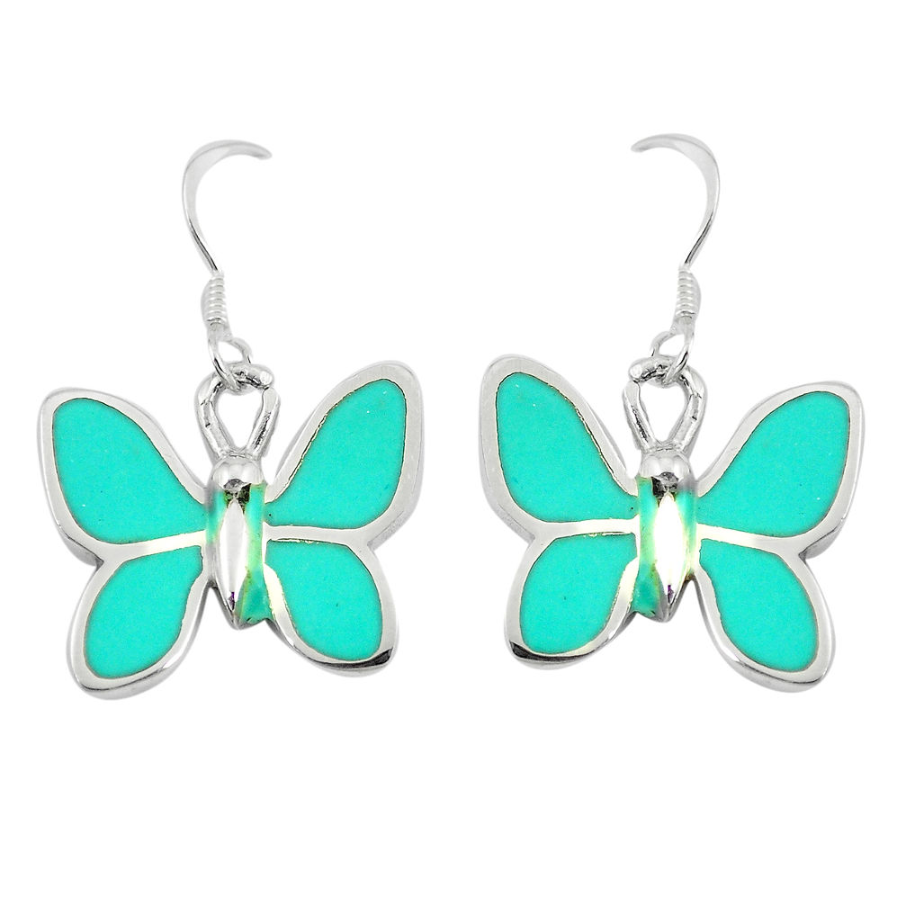 925 silver 6.26gms fine green turquoise enamel butterfly earrings a88460 c13627