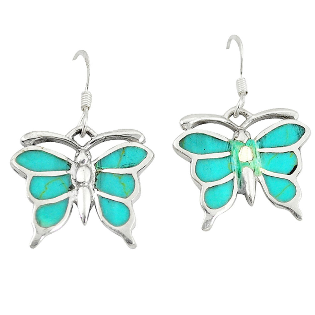 LAB 925 silver fine green turquoise enamel butterfly earrings jewelry a49660 c14330