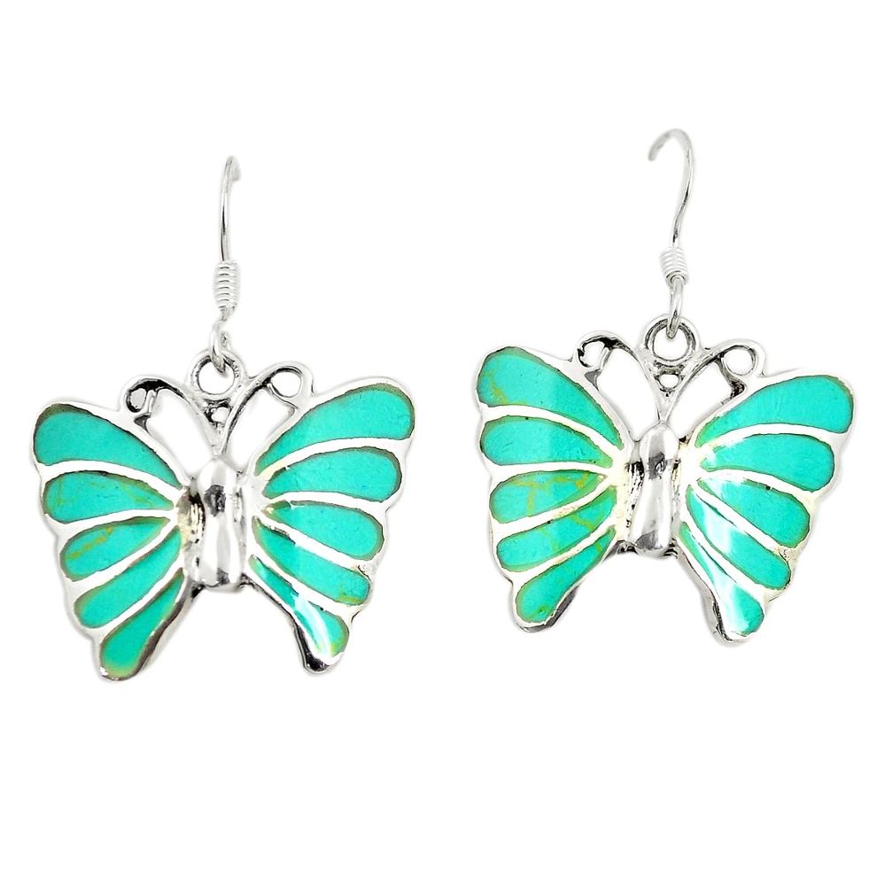 925 silver fine green turquoise enamel butterfly earrings jewelry c11593