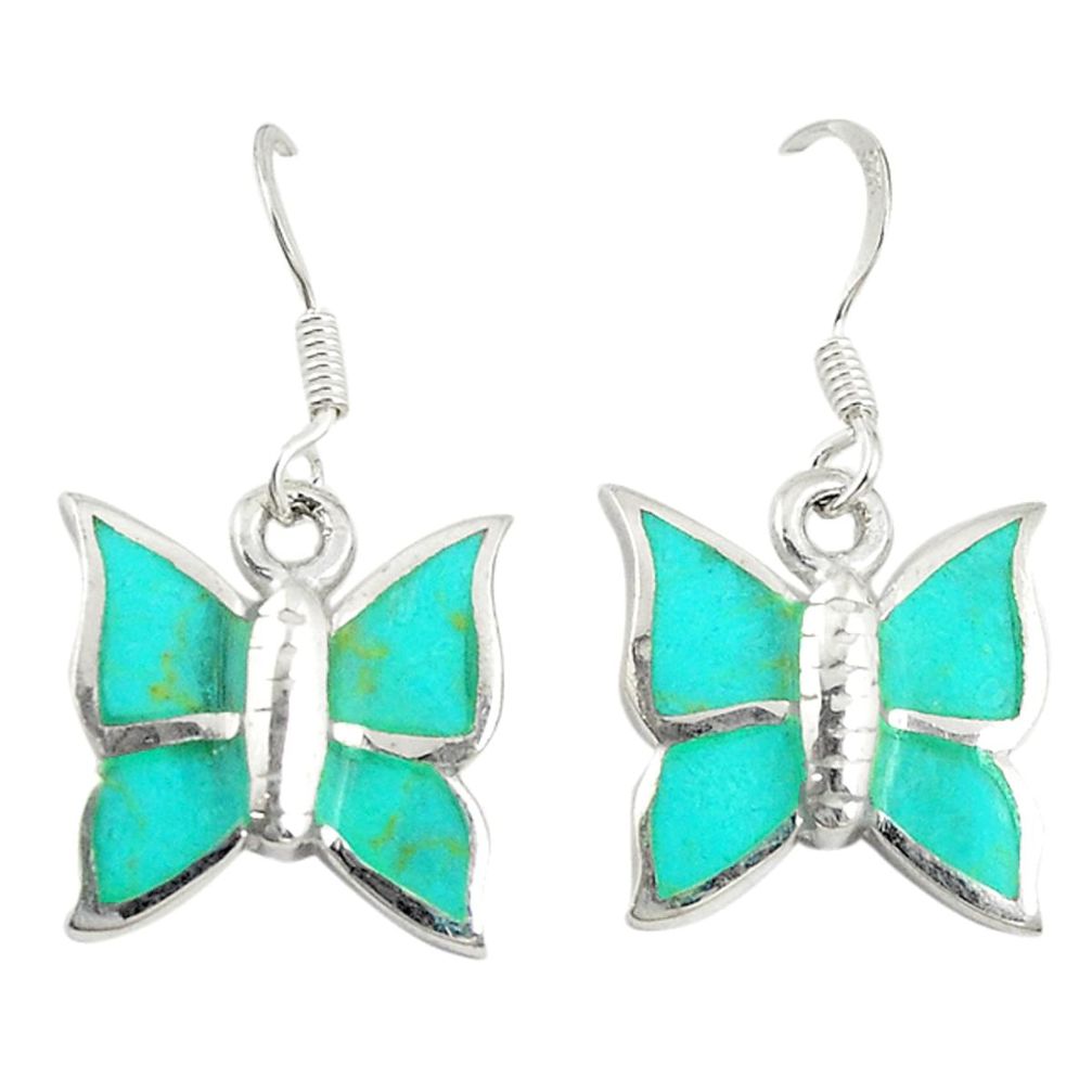 925 silver fine green turquoise enamel butterfly earrings jewelry c22190