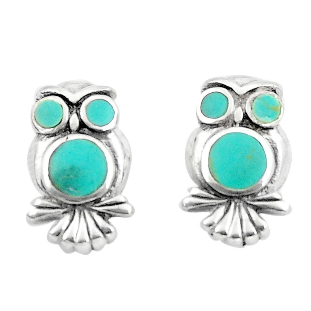 LAB 925 silver 4.25gms fine green turquoise enamel owl earrings a91938 c14348