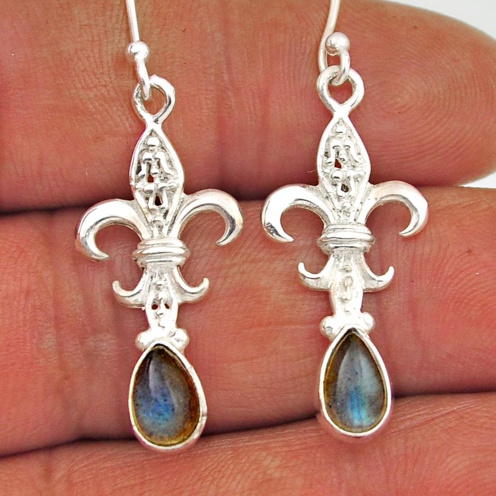 925 silver 3.32cts fleur die lis natural blue labradorite dangle earrings n28018