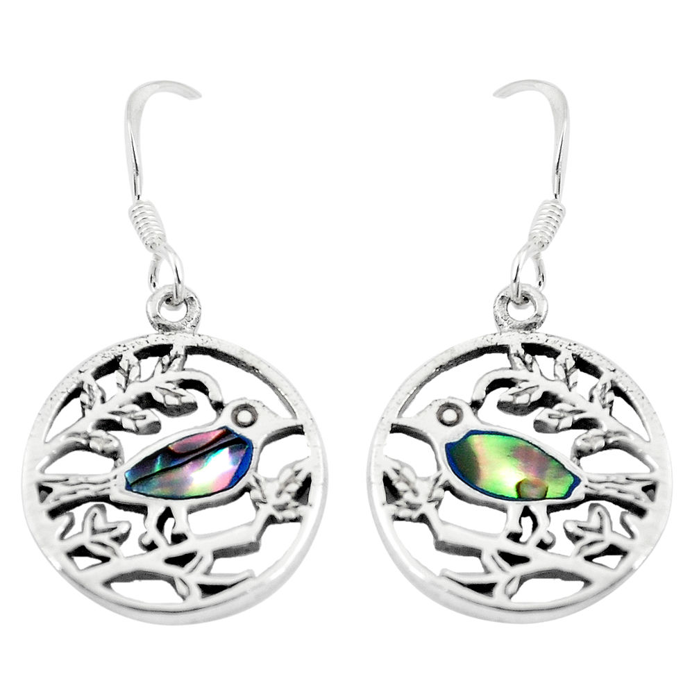 925 silver 4.26gms green abalone paua seashell dangle earrings jewelry c11655