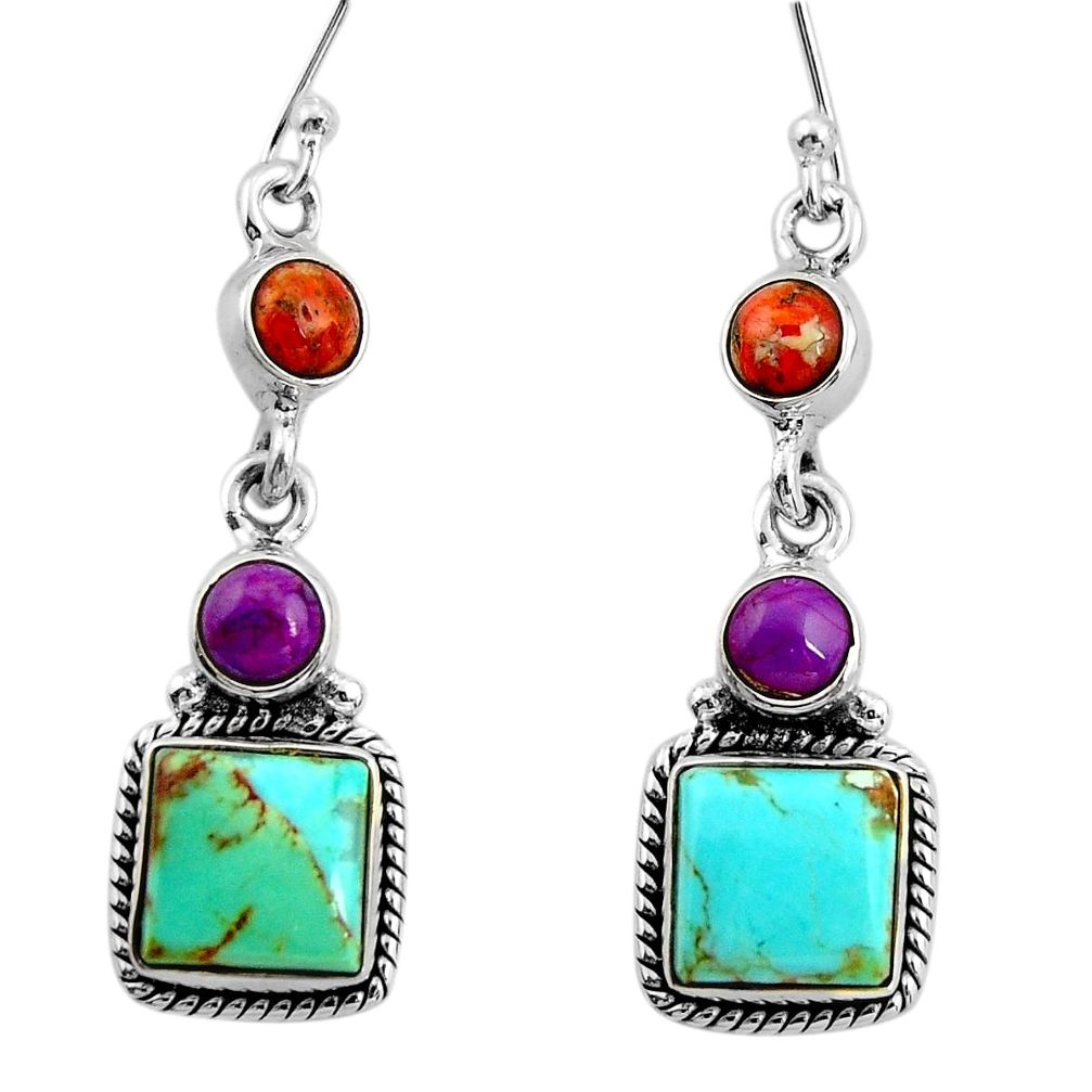 925 silver 12.36cts green arizona mohave turquoise dangle earrings r26910