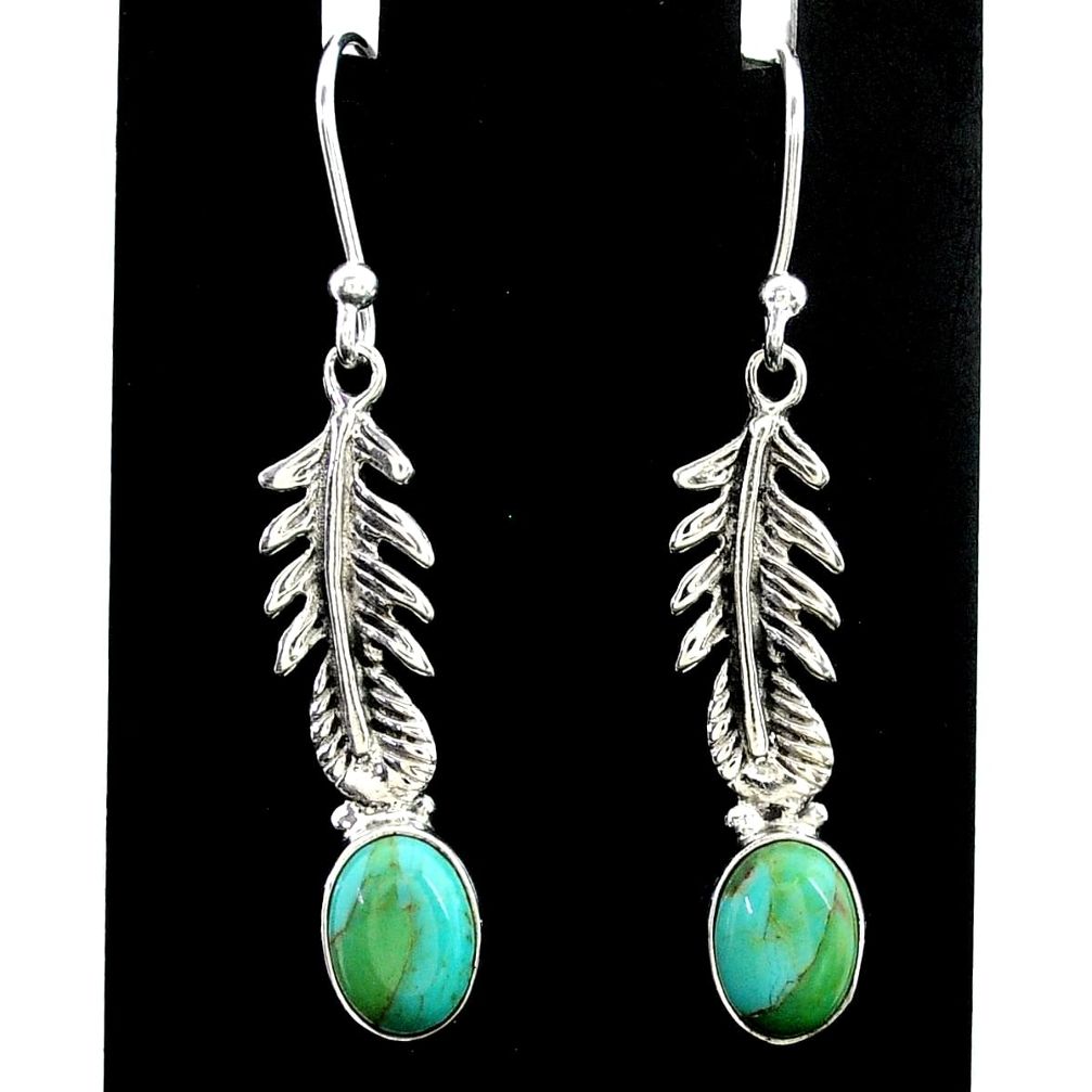 925 silver 3.98cts green arizona mohave turquoise dangle earrings t37323