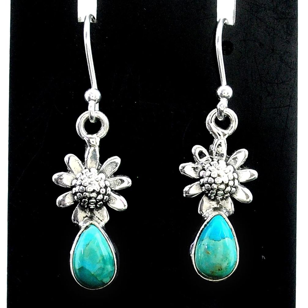 925 silver 3.29cts green arizona mohave turquoise flower earrings t37357
