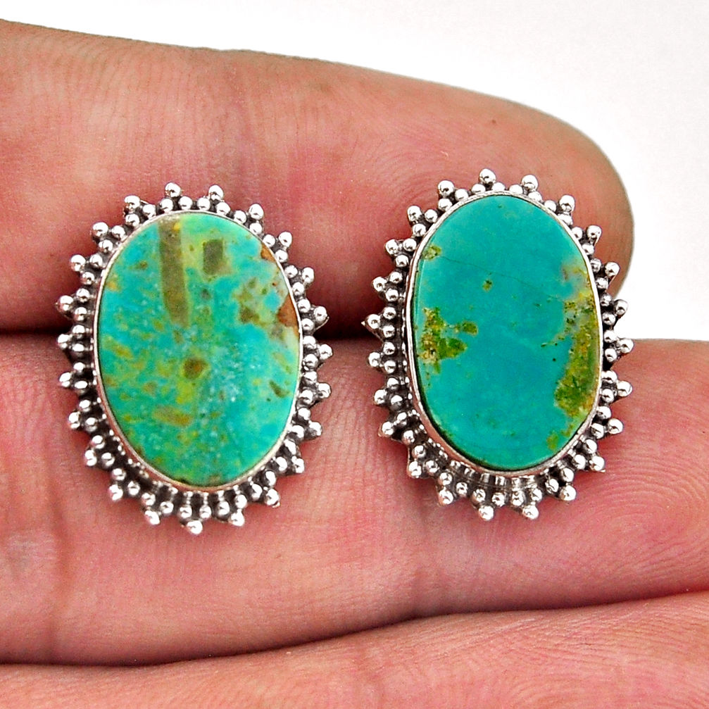 925 silver 10.51cts green arizona mohave turquoise oval dangle earrings n51811