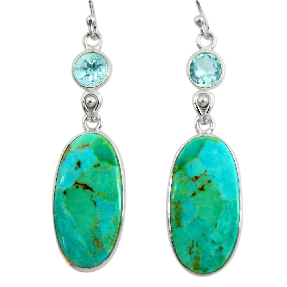 925 silver 15.93cts green arizona mohave turquoise topaz dangle earrings r29284