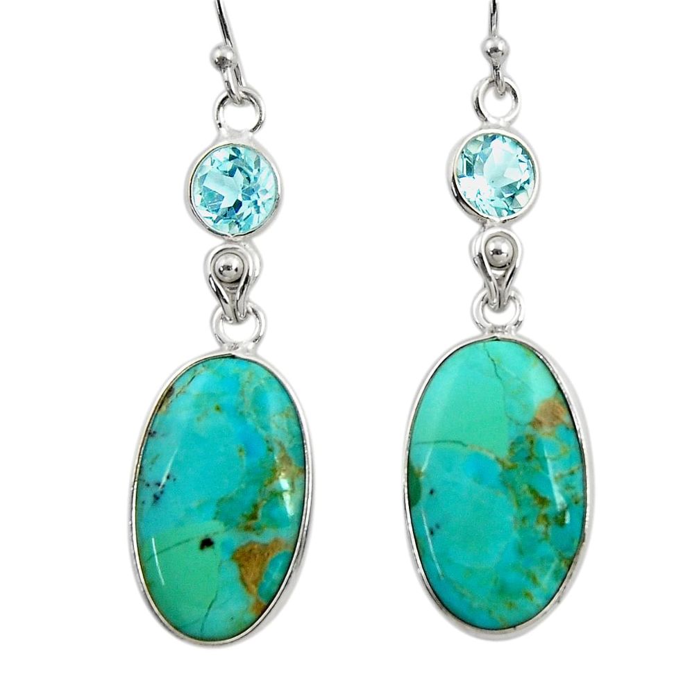 925 silver 13.69cts green arizona mohave turquoise topaz dangle earrings r29293