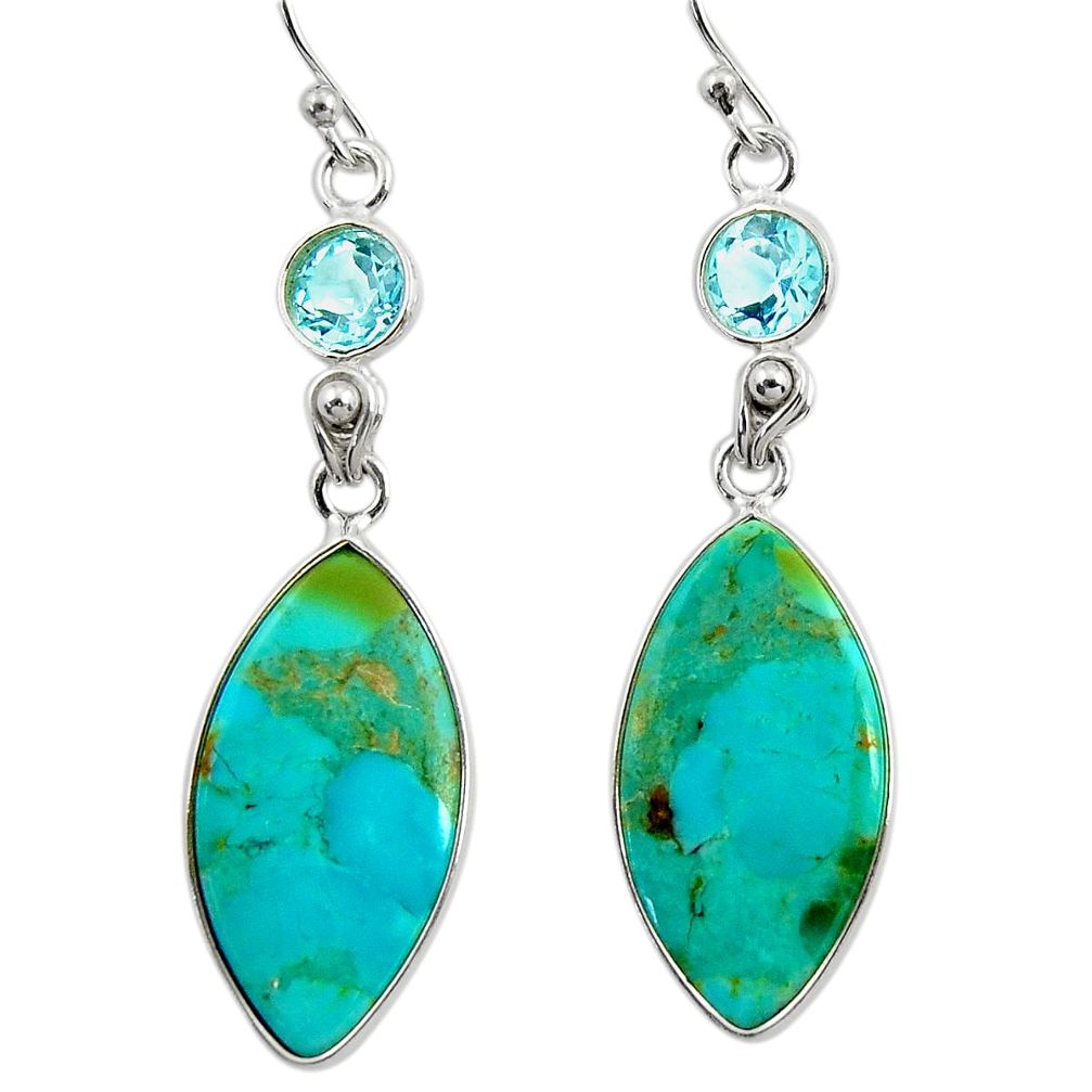 925 silver 13.69cts green arizona mohave turquoise topaz dangle earrings r29296