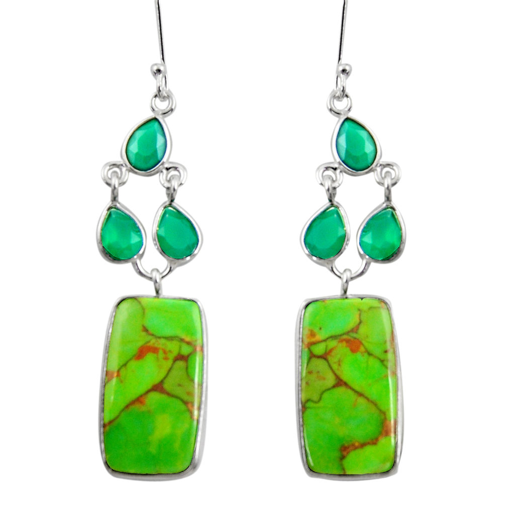 925 silver 19.76cts green copper turquoise chalcedony dangle earrings d39688