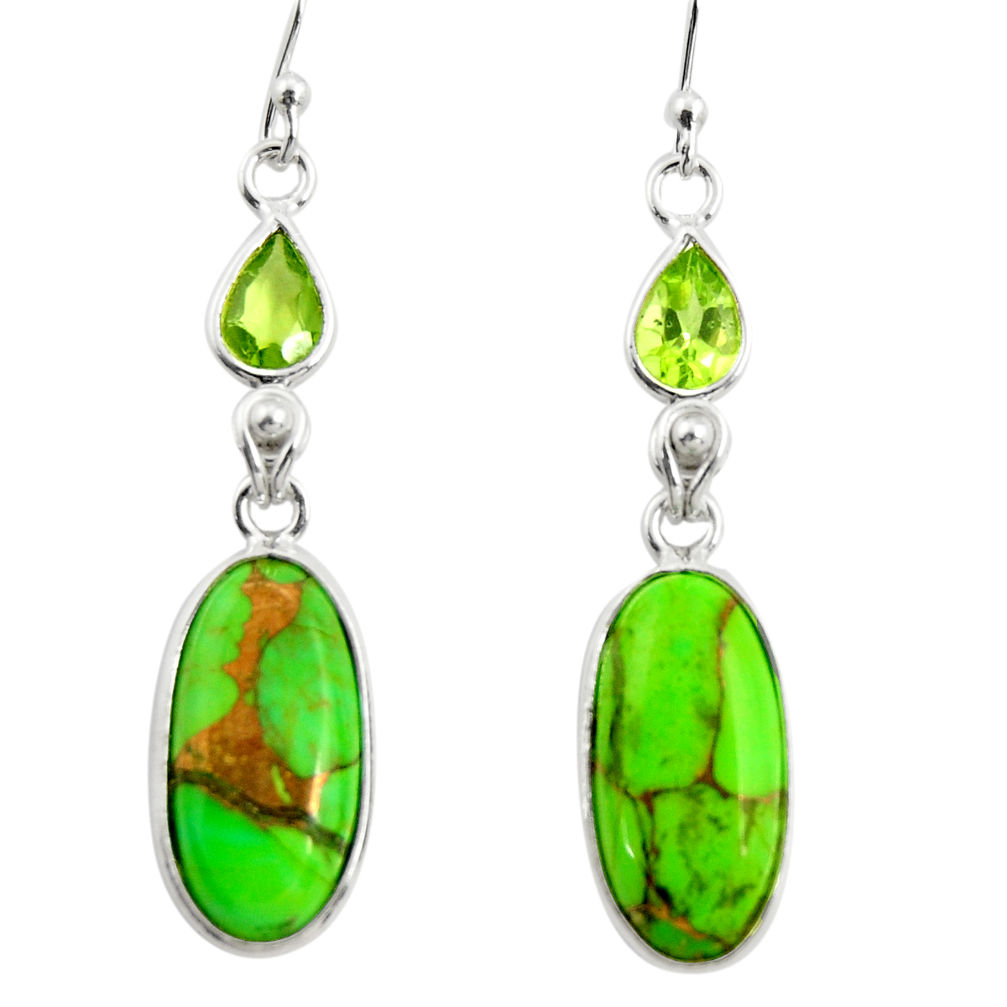 925 silver 12.47cts green copper turquoise peridot dangle earrings r26104