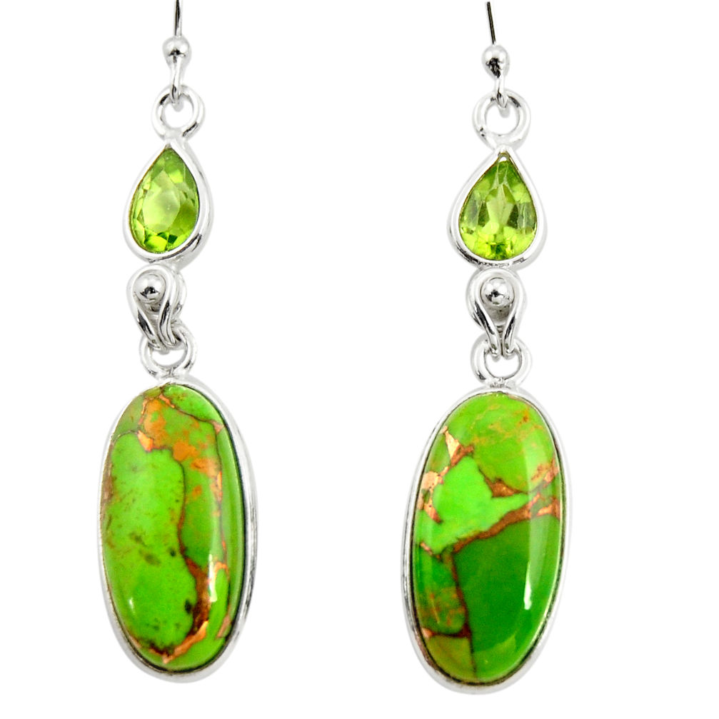 925 silver 16.04cts green copper turquoise peridot dangle earrings r26107