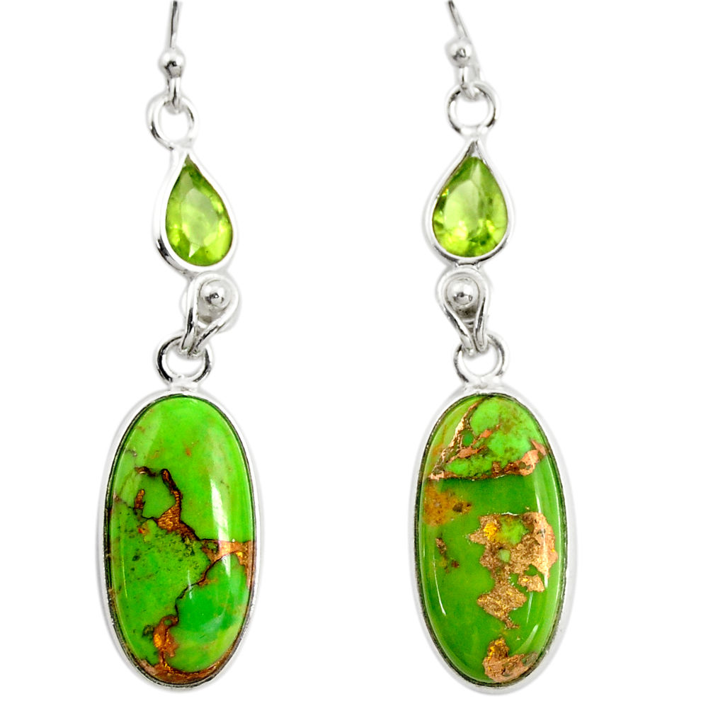 925 silver 14.30cts green copper turquoise peridot dangle earrings r26127