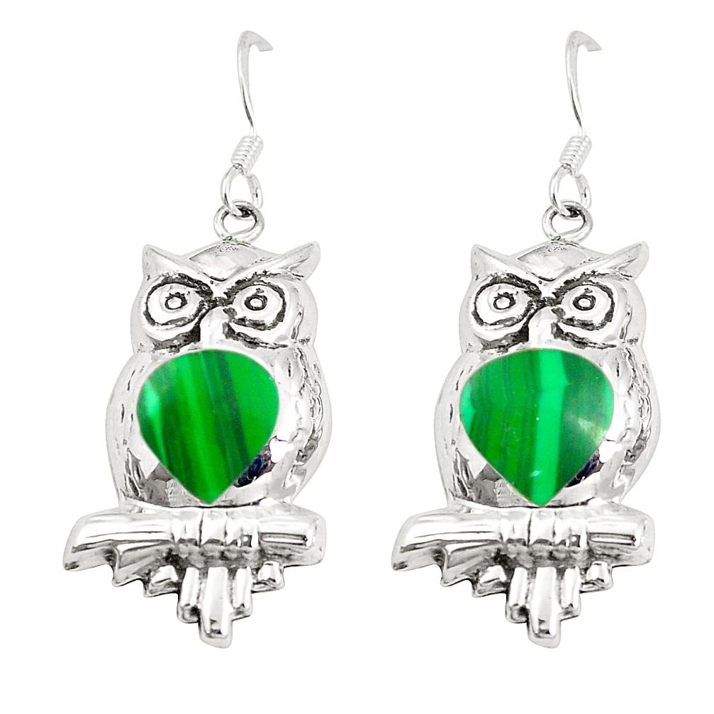 Green malachite (pilots stone) 925 silver owl earrings jewelry c11586